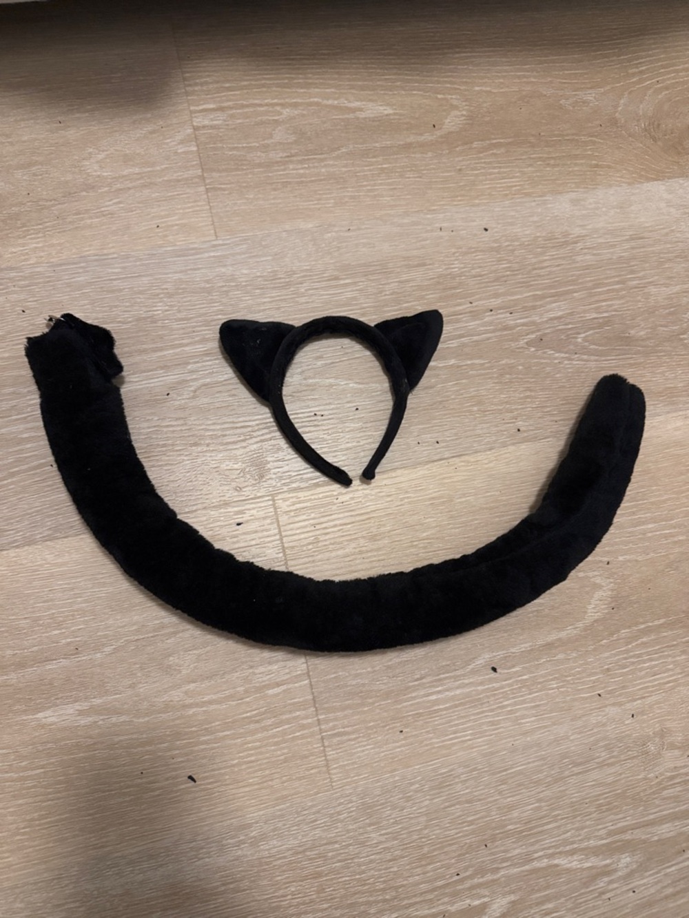 Black Fuzzy Cat Ear Headband and Tail Set
